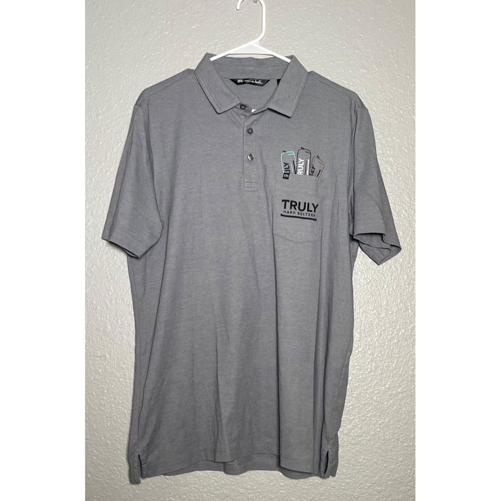 Travis Mathew Truly Hard Seltzer Polo Shirt Mens Large Gray Logo Golf